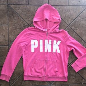 💕PINK by Victoria’s Secret Large Soft bright Pink & White Logo zipup Hoodie